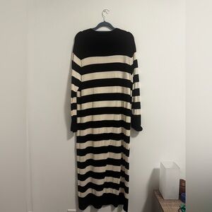 Zara Black and Cream Striped Long Sleeve Dress